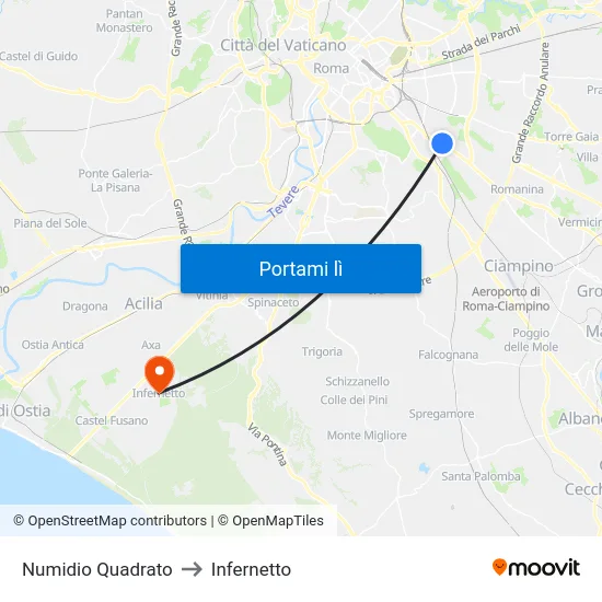 Numidio Quadrato to Infernetto map