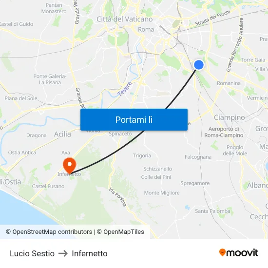 Lucio Sestio to Infernetto map