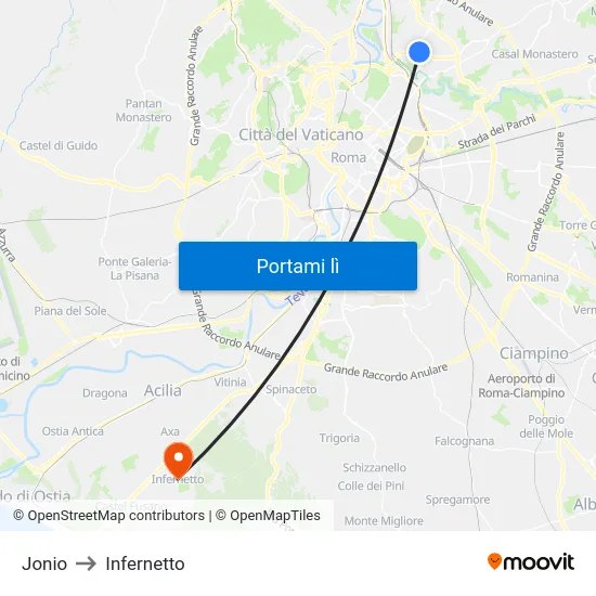 Jonio to Infernetto map