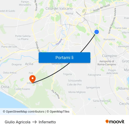 Giulio Agricola to Infernetto map