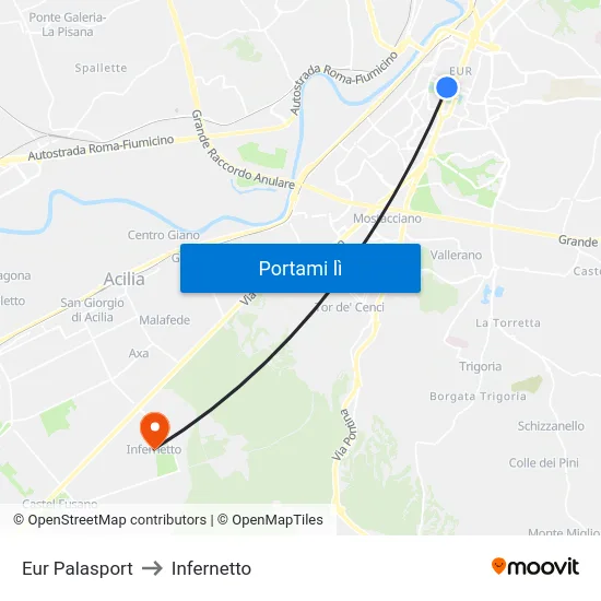 Eur Palasport to Infernetto map