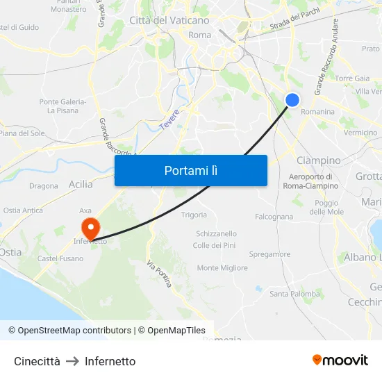 Cinecittà to Infernetto map