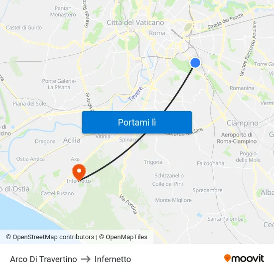 Arco Di Travertino to Infernetto map