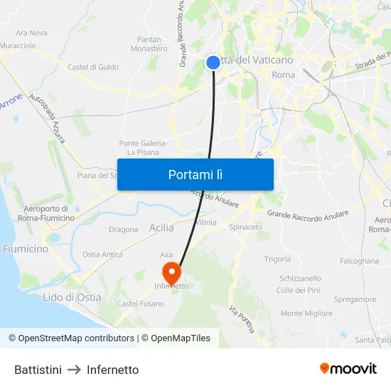 Battistini to Infernetto map