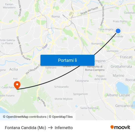Fontana Candida (Mc) to Infernetto map