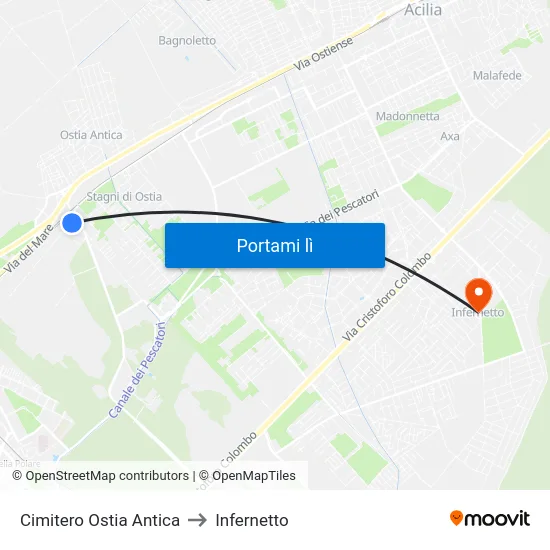 Cimitero Ostia Antica to Infernetto map