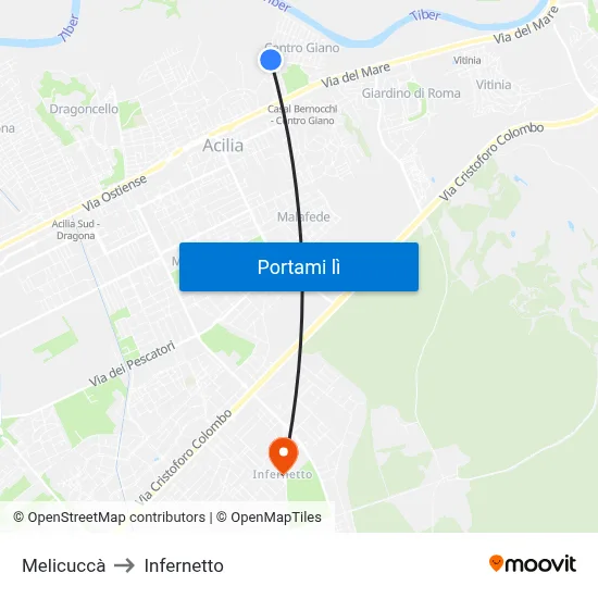 Melicuccà to Infernetto map