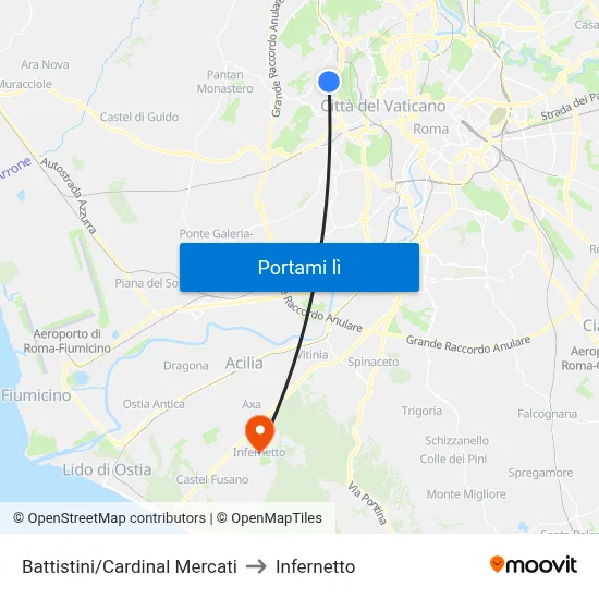 Battistini/Cardinal Mercati to Infernetto map