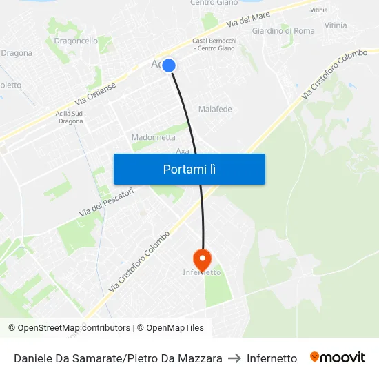 Daniele Da Samarate/Pietro Da Mazzara to Infernetto map