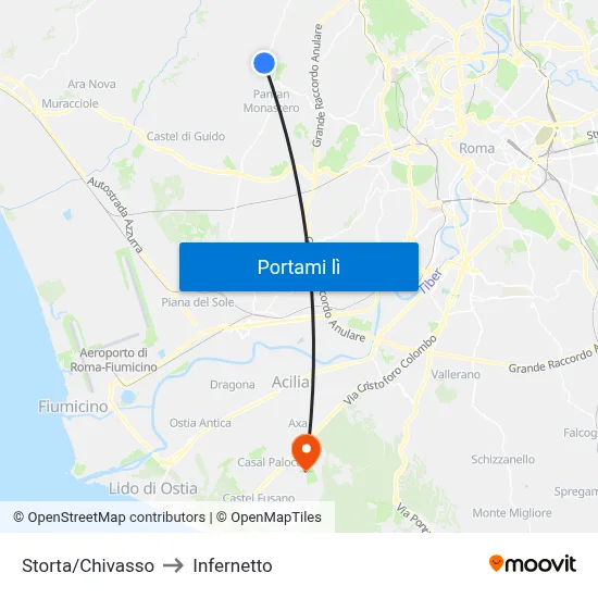 Storta/Chivasso to Infernetto map