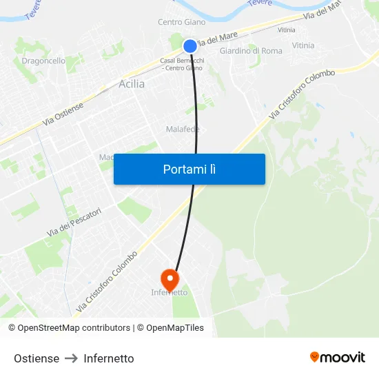 Ostiense to Infernetto map