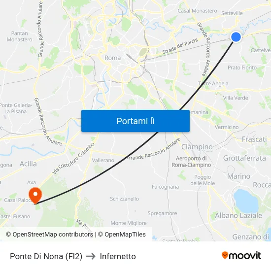 Ponte Di Nona (Fl2) to Infernetto map