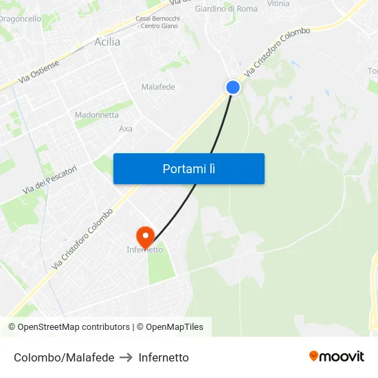 Colombo/Malafede to Infernetto map