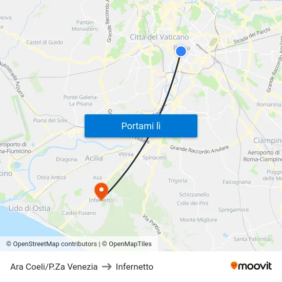 Ara Coeli/P.Za Venezia to Infernetto map