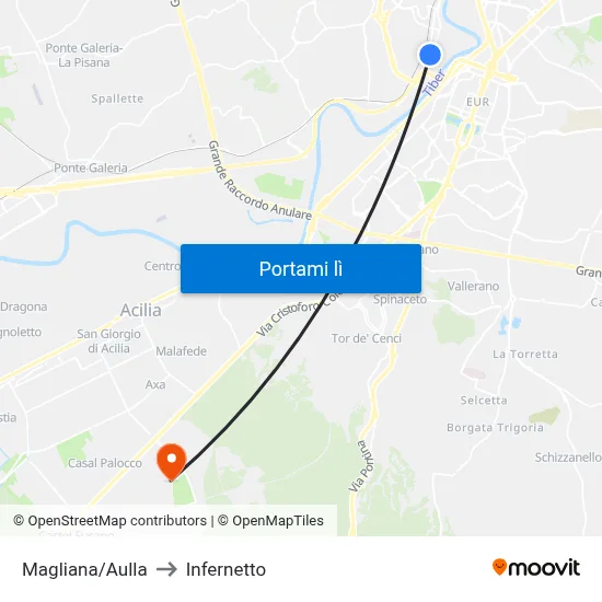 Magliana/Aulla to Infernetto map