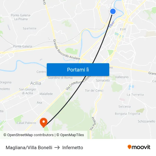 Magliana/Villa Bonelli to Infernetto map