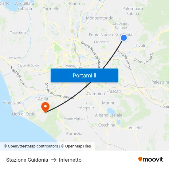 Stazione Guidonia to Infernetto map
