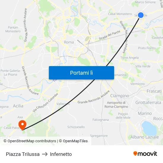 Piazza Trilussa to Infernetto map