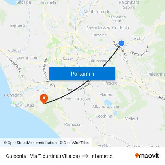 Guidonia | Via Tiburtina (Villalba) to Infernetto map