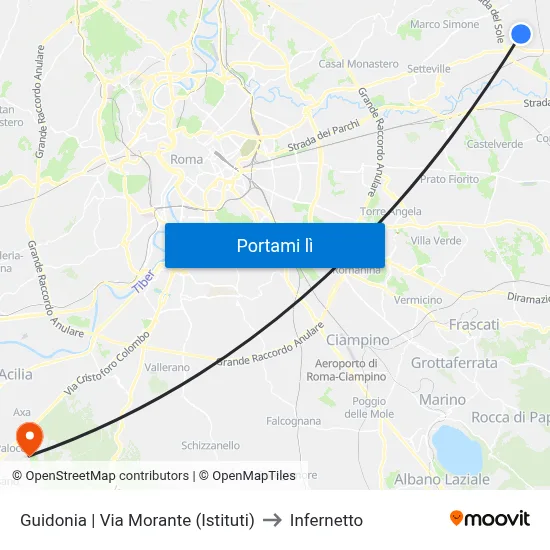 Guidonia | Via Morante (Istituti) to Infernetto map