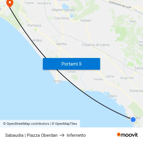 Sabaudia | Piazza Oberdan to Infernetto map