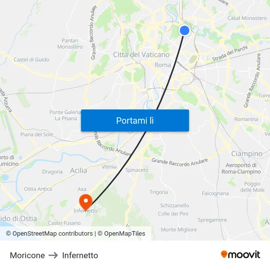 Moricone to Infernetto map