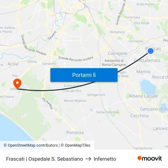 Frascati | Ospedale S. Sebastiano to Infernetto map