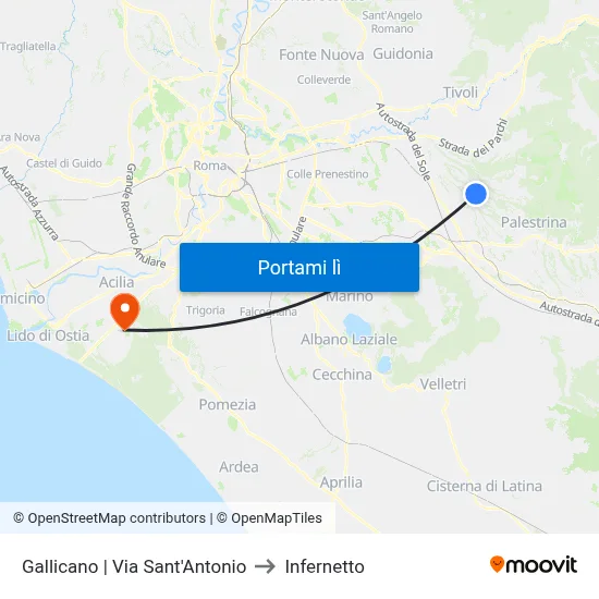 Gallicano | Via Sant'Antonio to Infernetto map