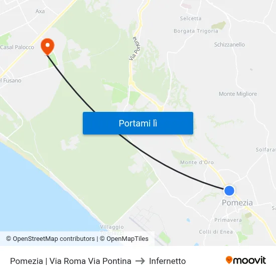 Pomezia | Via Roma Via Pontina to Infernetto map