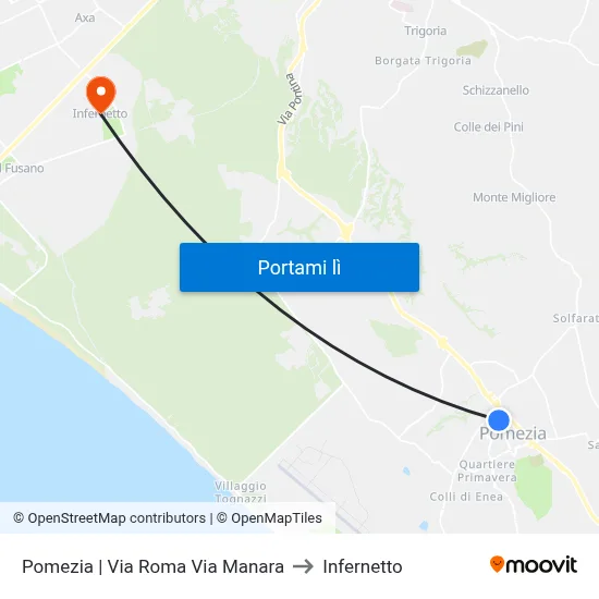 Pomezia | Via Roma Via Manara to Infernetto map