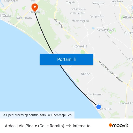 Ardea | Via Pinete (Colle Romito) to Infernetto map