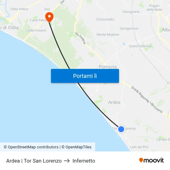 Ardea | Tor San Lorenzo to Infernetto map