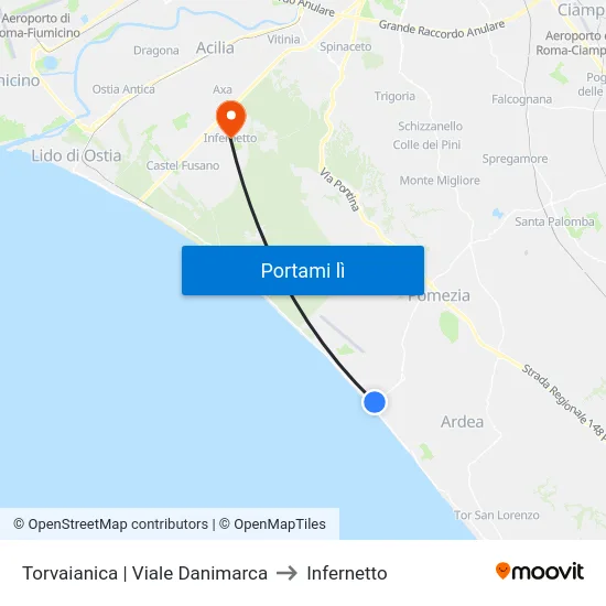 Torvaianica | Viale Danimarca to Infernetto map