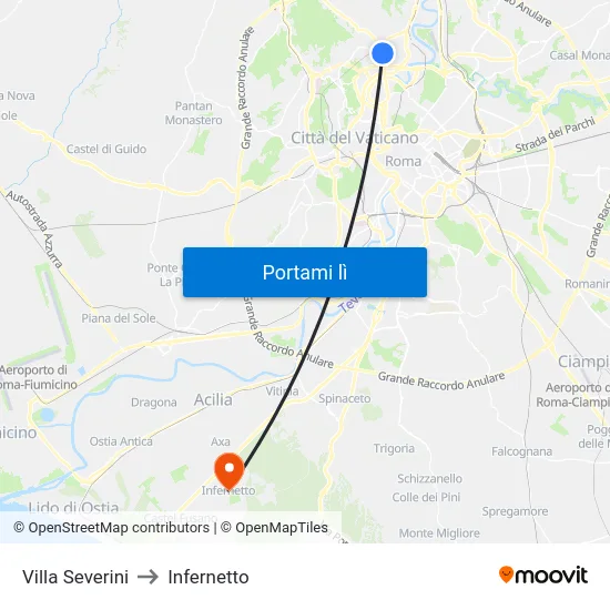 Villa Severini to Infernetto map