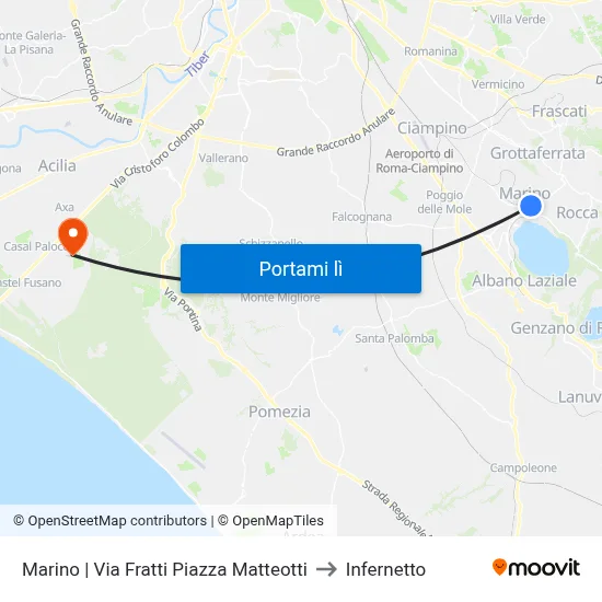 Marino | Via Fratti Piazza Matteotti to Infernetto map