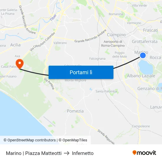Marino | Piazza Matteotti to Infernetto map