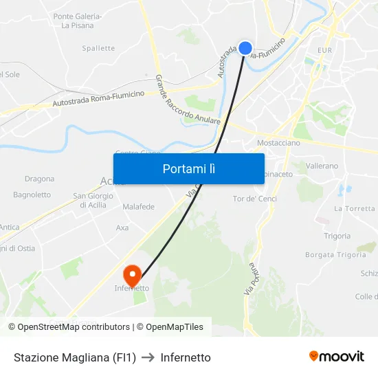 Stazione Magliana (Fl1) to Infernetto map