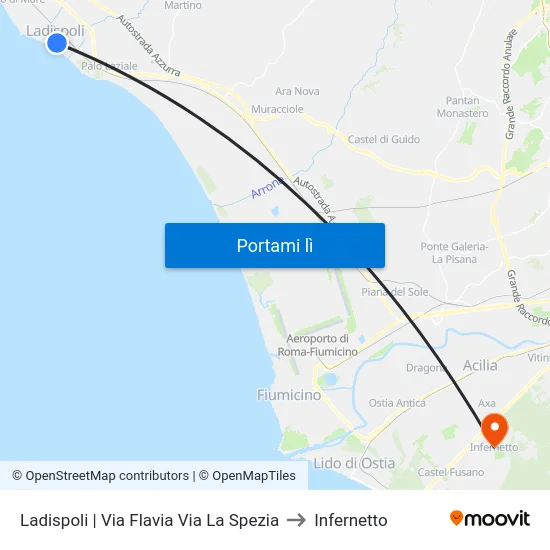 Ladispoli | Via Flavia Via La Spezia to Infernetto map
