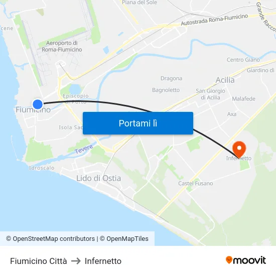 Fiumicino Città to Infernetto map