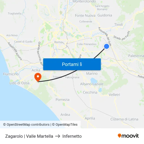 Zagarolo | Valle Martella to Infernetto map