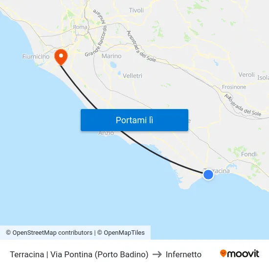 Terracina | Via Pontina (Porto Badino) to Infernetto map