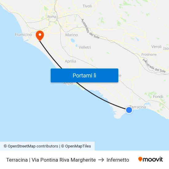 Terracina | Via Pontina Riva Margherite to Infernetto map