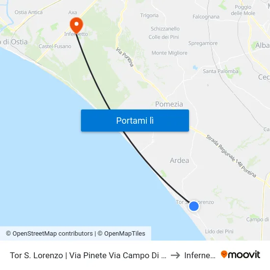 Tor S. Lorenzo | Via Pinete Via Campo Di Carne to Infernetto map