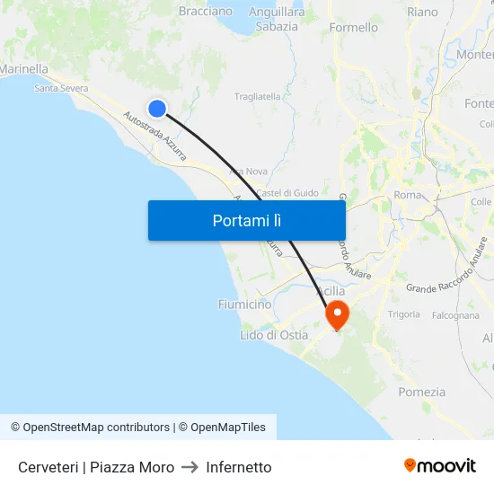 Cerveteri | Piazza Moro to Infernetto map