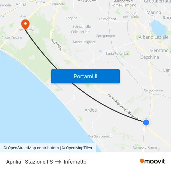 Aprilia | Stazione FS to Infernetto map
