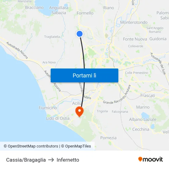 Cassia/Bragaglia to Infernetto map