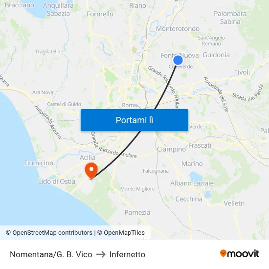 Nomentana/G. B. Vico to Infernetto map