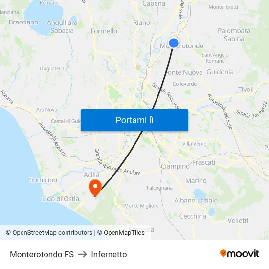Monterotondo FS to Infernetto map