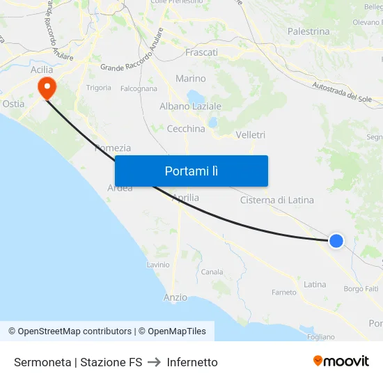 Sermoneta | Stazione FS to Infernetto map