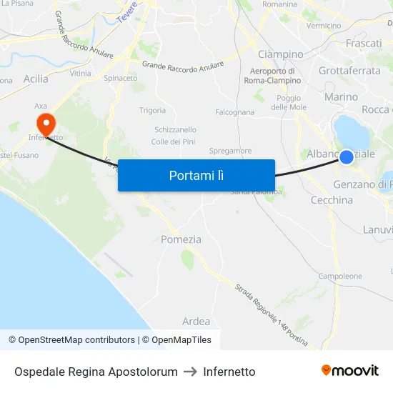 Ospedale Regina Apostolorum to Infernetto map